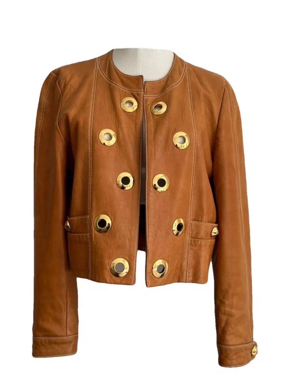 Vintage 90s Escada Cropped Leather Jacket with Gold-Tone hardware